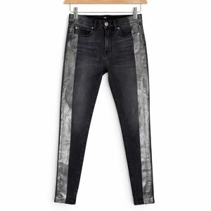 7 For All Mankind Black Foil Stripe High Rise Skinny Jeans Size 30 NWT Edgy